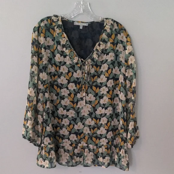 EUC✨ DANIEL RAINN navy women's XL Camila Ruffle Detail 3/4 sleeve Blouse - Picture 1 of 17